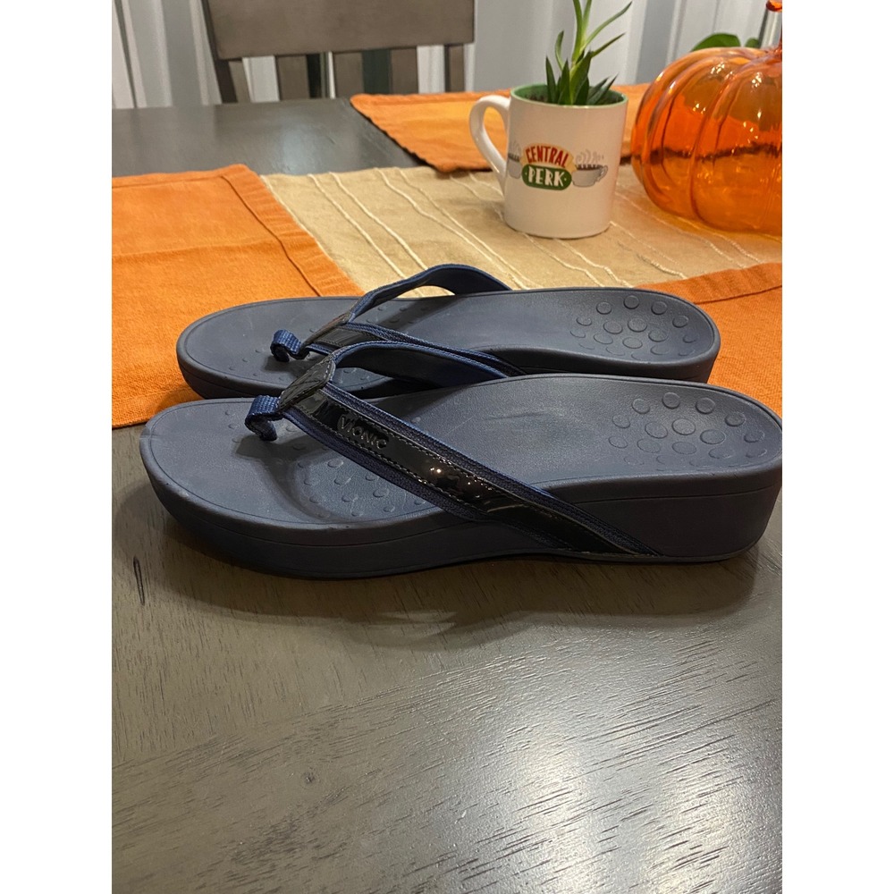 Vionic High Tide Navy Blue Platform Sandals Women 10 Orthotic Flip Flops